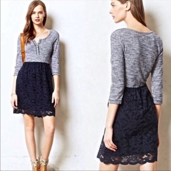 Anthropologie Lilka Marya Lace Navy Striped Dress - Picture 1 of 6